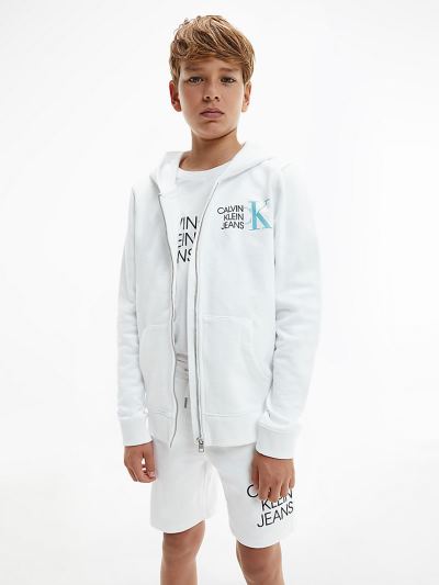 Calvin Klein Ruhák HU904097 | Calvin Klein Organic Cotton Zip Up Fiu Kapucnis Pulóver Világos Fehér